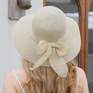 Bowknot Straw Hat,Wide Brim Vacation Hat,Boho Versatile Cute Summer Beach Hat